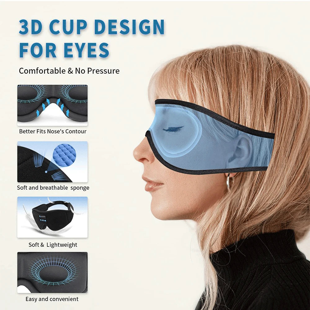 Bluetooth Sleep Headphones Eye Mask – 3D Light Blocking